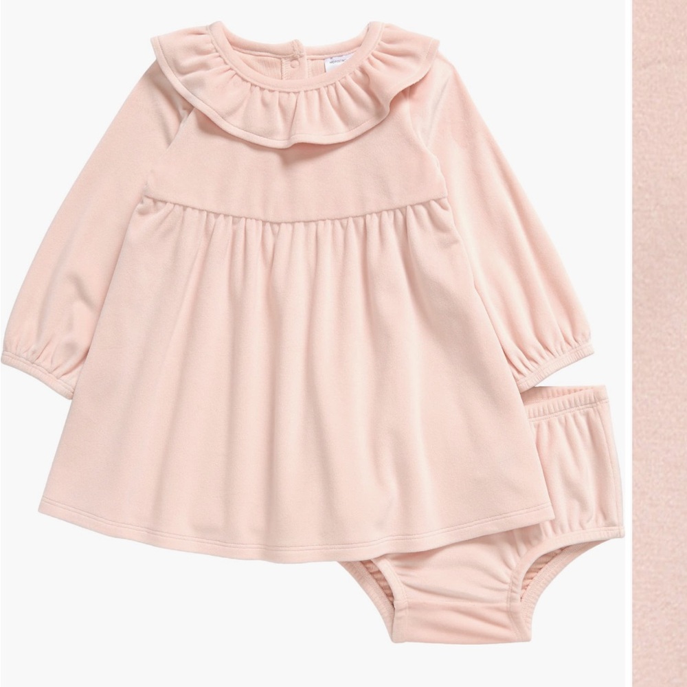 Nordstrom Baby Girl Pink Velour Dress & Bloomer Set NWT